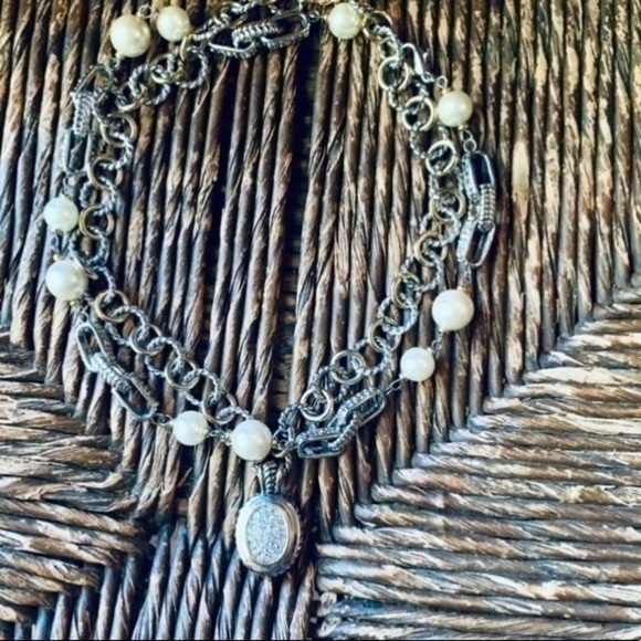 ✨✨ Silver Rope and Gold Mixed Chain Pave Rhinestone Cushion Pendant Necklace ✨ - Picture 8 of 11